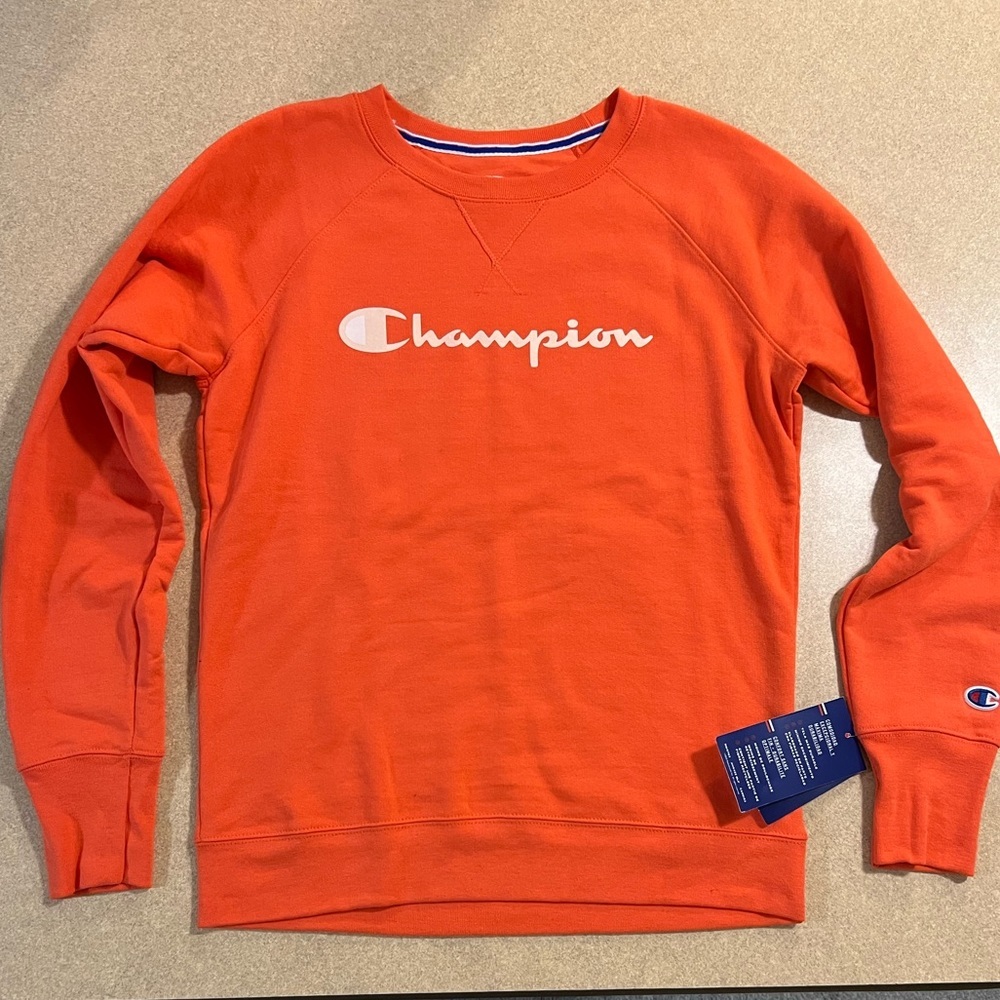 NWT Champion® Powerblend Graphic Fleece Sweatshirt Orange
